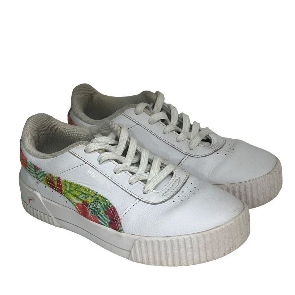 Puma Carina L Georgia Sneakers Girls' 2C White Tropical Punch Low Top Lace-up